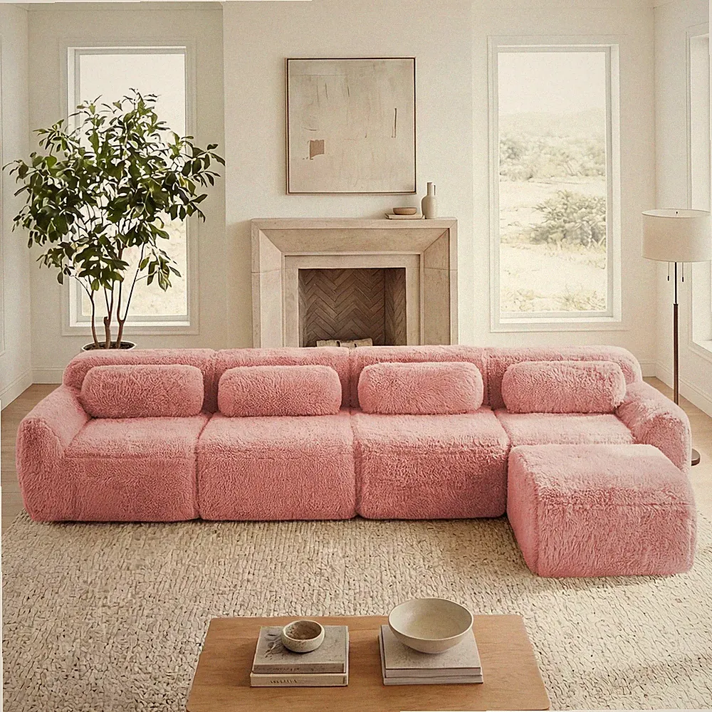 Ultra Cozy L-Shaped Plush Modular Sectional Sofa for Living Rooms - Pink