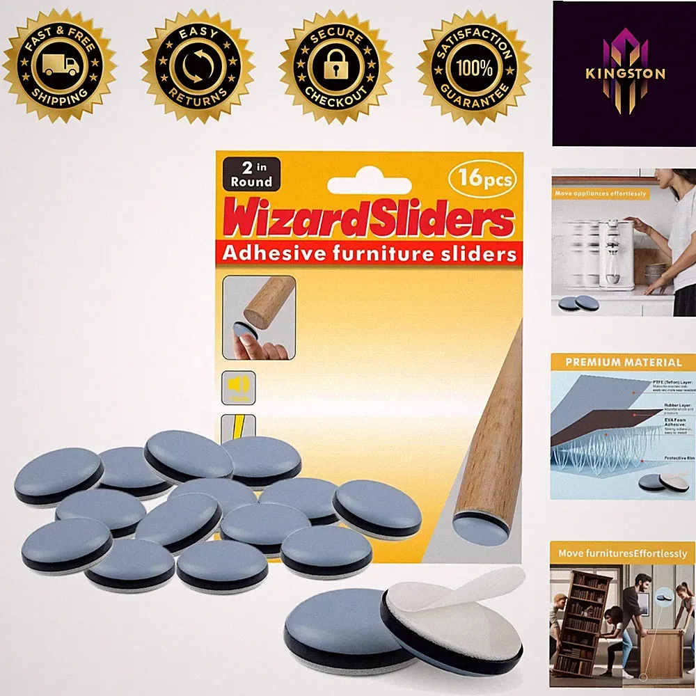 Ultra Smooth 16-Pack Teflon Furniture Sliders for Carpet and Hardwood Floors