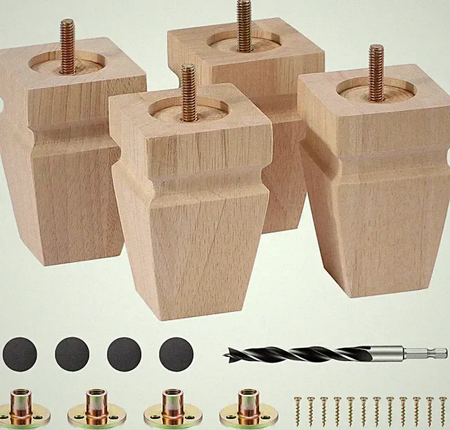 Unfinished Oak Sofa Legs - Heavy Duty Mid Century SolidWoodReplacement Furniture