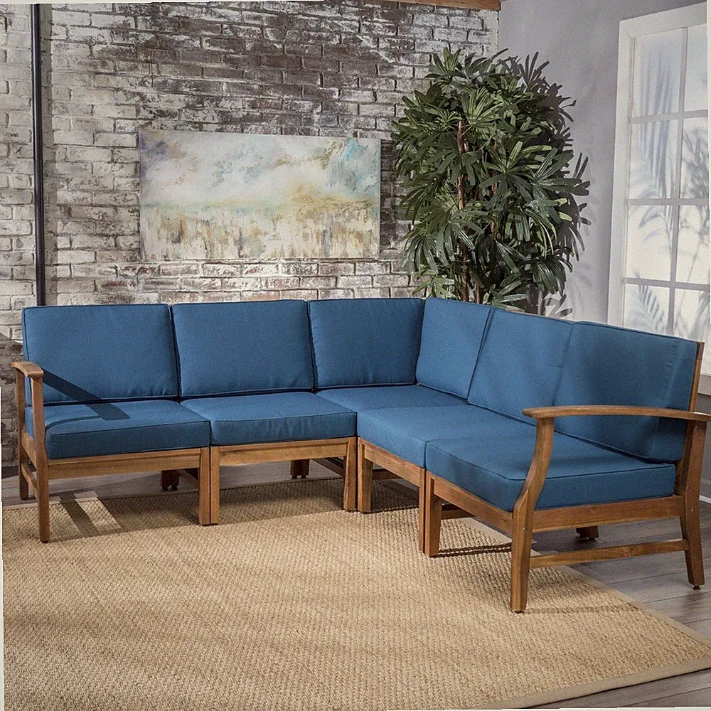 Uniese Indoor Farmhouse 5 Piece Sectional Sofa Chat Set