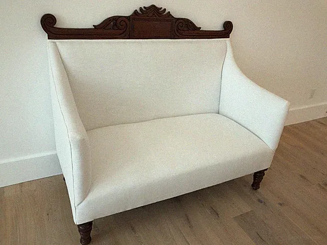 Unique Refurbished English Upholstered White Couch Sofa Settee