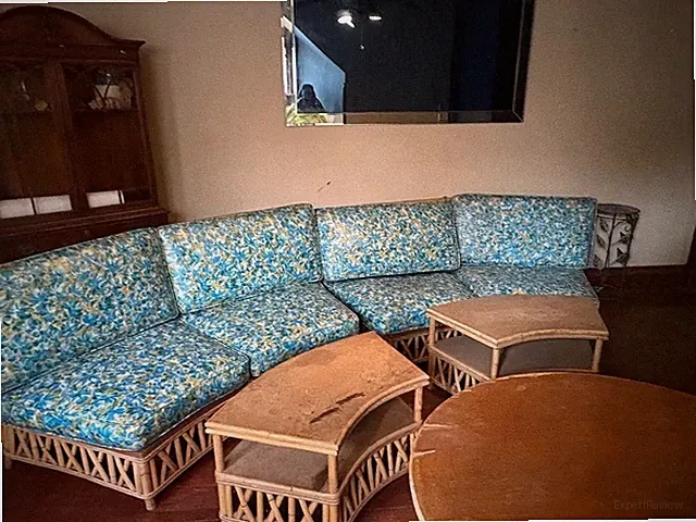 Unique Vintage Rattan Bamboo Sofa Furniture Set - Sunroom / Patio / Porch