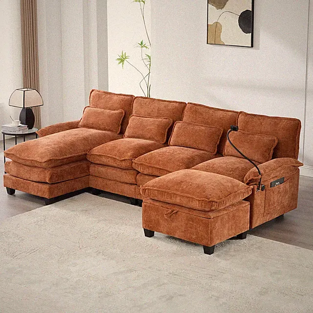 UNITED WE WIN 106" U Shape Sectional Sofa Cloud Couch for Living Room, Upholst