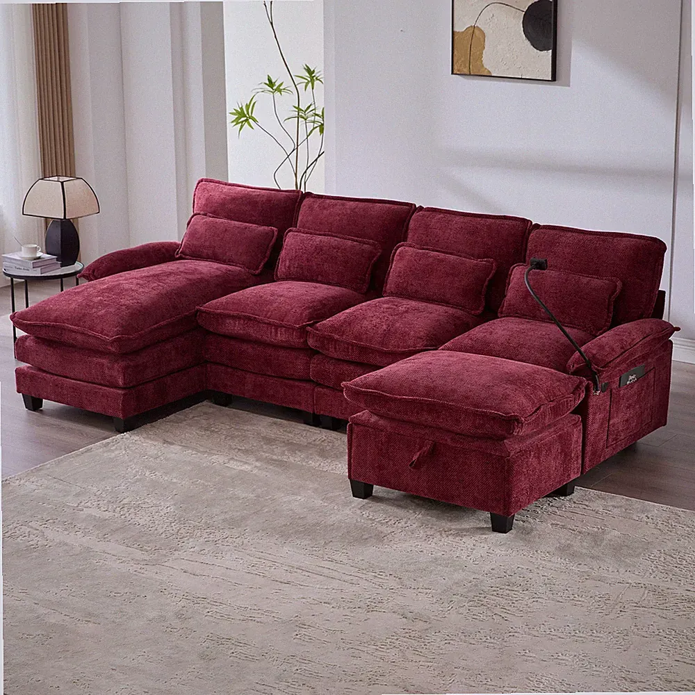 UNITED WE WIN 106" U Shape Sectional Sofa Cloud Couch for Living Room, Upholster