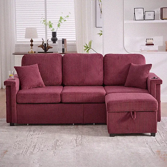 UNITED WE WIN L-Shaped Sectional Sofa with Pull-Out Storage,Ottoman & Pillows 3