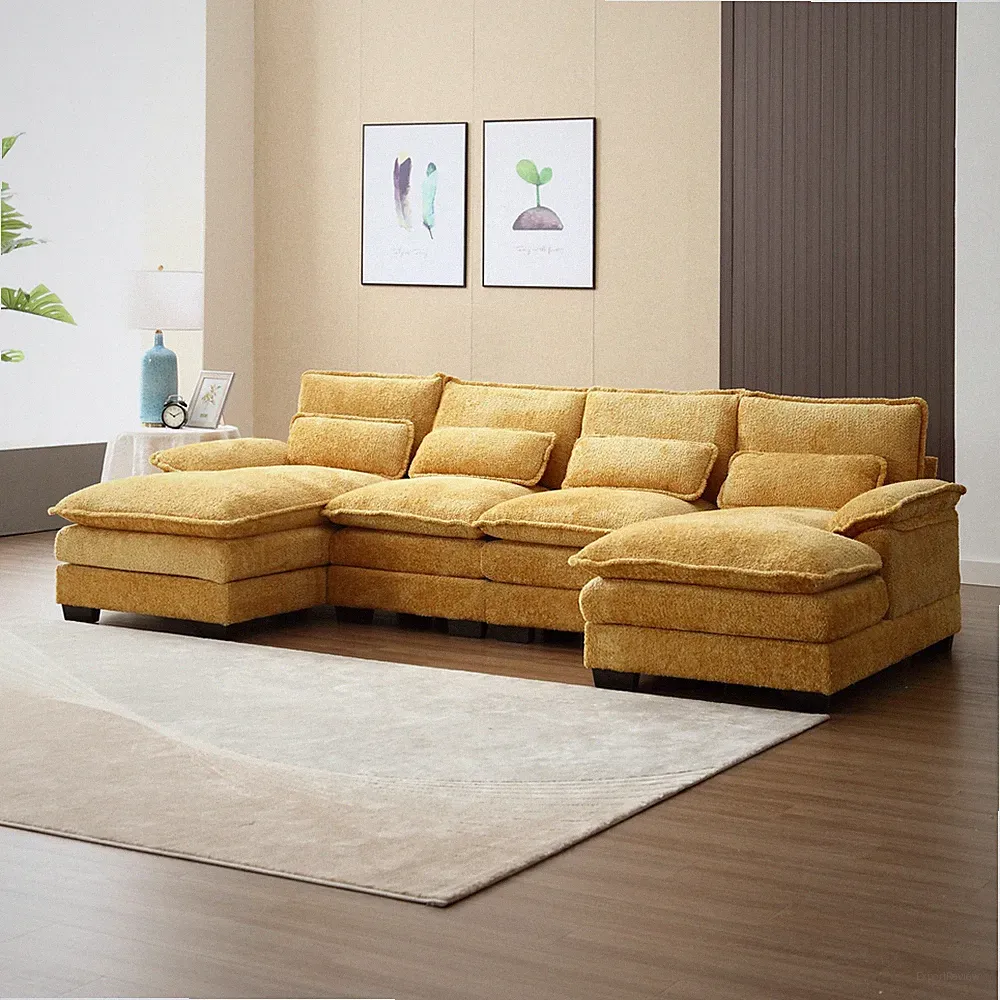 UNITED WE WIN Modern Large chenille Fabric U-Shape Sectional Sofa