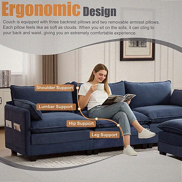 UNITED WE WIN Oversized Modular Sectional Sofa with Movable Ottoman, 102 Inch