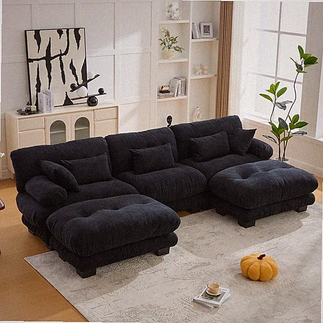 UNITED WE WIN Pelletized velvet U Shape Cloud Couch with 2 Ottomans,Free Combi