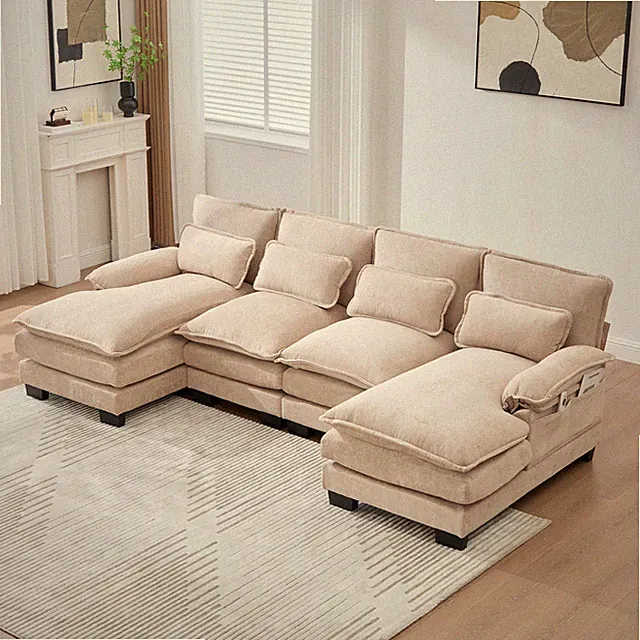 UNITED WE WIN U Shaped Cloud Couch, 110" Chenille Comfy 4 Seat Sectional Couch