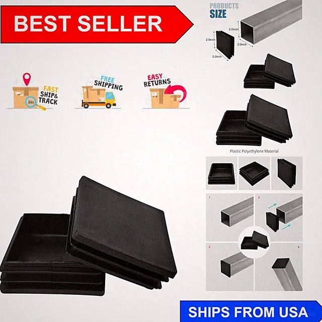 Universal Fit 2" Black Plastic End Caps - 8 Pack for Metal Tubing Protection