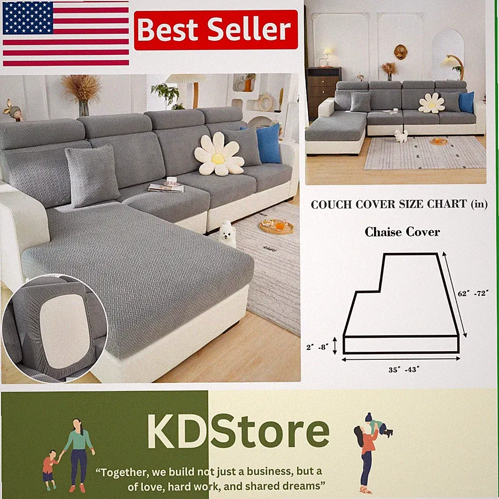 Universal Stretch Slipcover for Sectional Sofas - Elegant Texture Gray, Washable