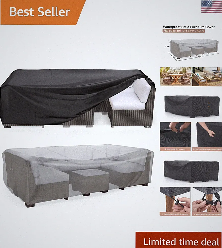Universal Waterproof Outdoor Sectional Sofa Set Cover, 107"L for Full Protection