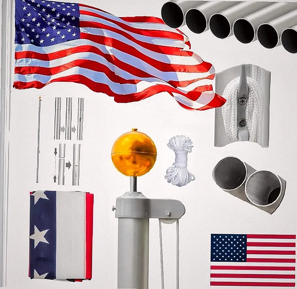 Upgraded 25FT Sectional Aluminum Flagpole, Thick Tube Halyard Flag Pole,Kit Free