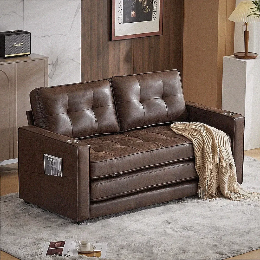 Upgraded 64" W 84" L Full Size Futon Sofa Bed 6" Thick Upholstery Chestnut Brown
