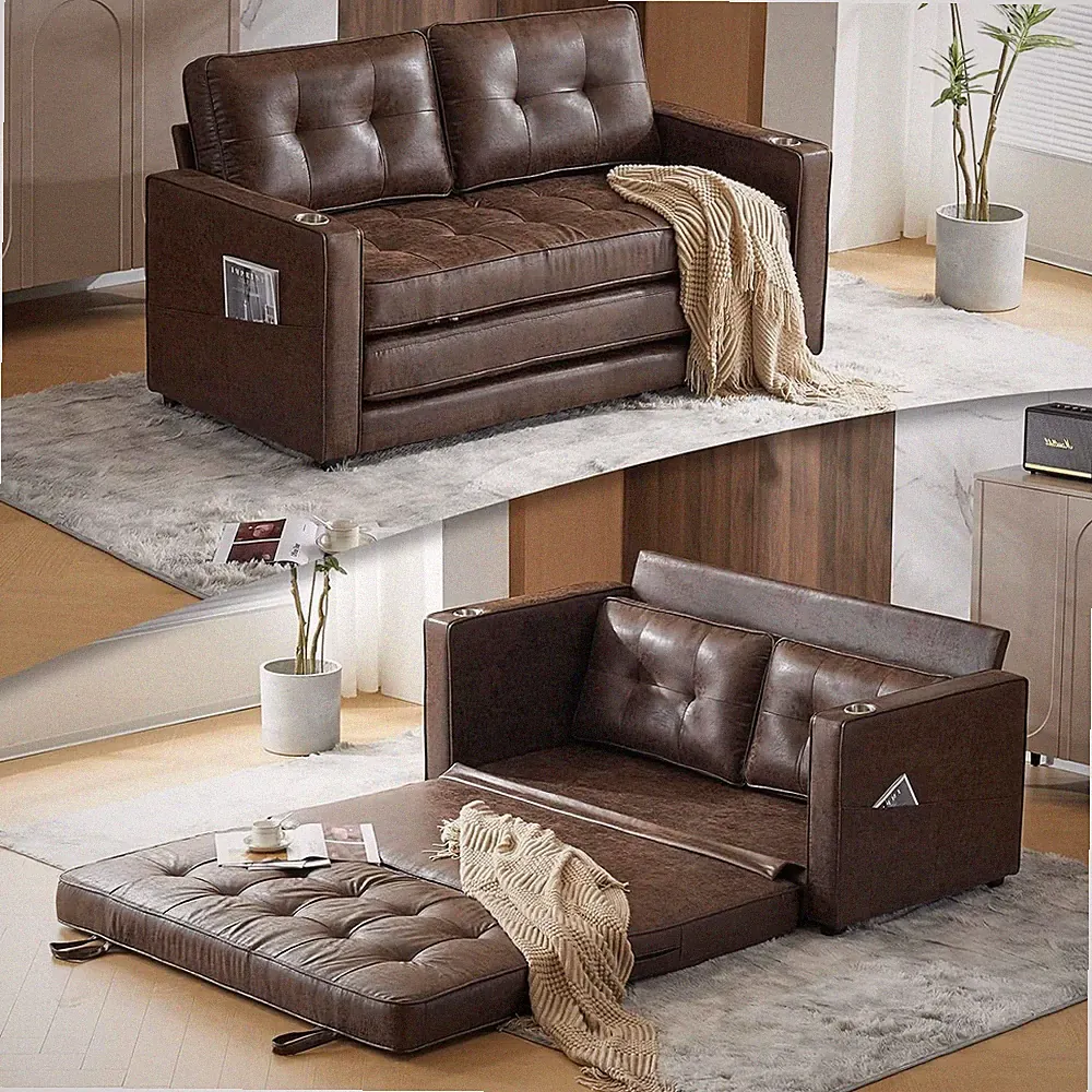 Upgraded 64" W 84" L Full Size Futon Sofa Bed for Living Room Bedroom Brown