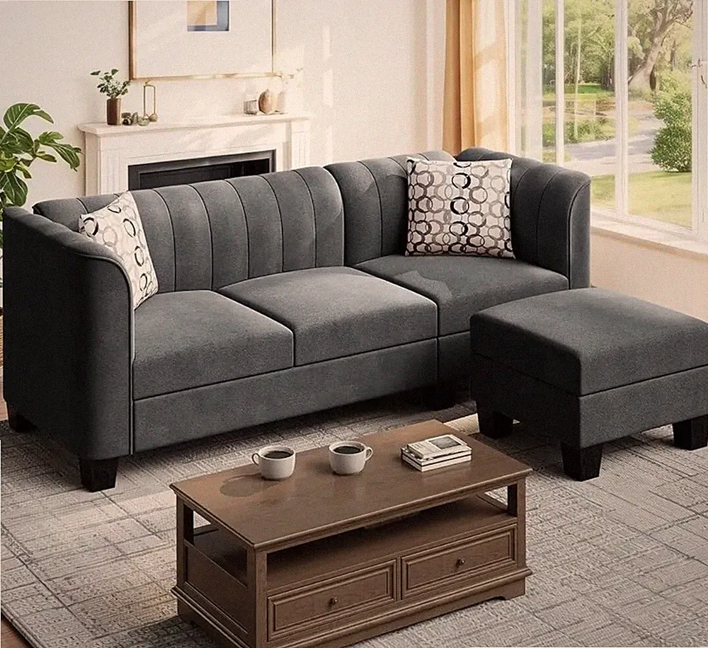 Upgraded Convertible Sectional Sofa Couch, 3 Seat L Shaped Sofa with High Armres