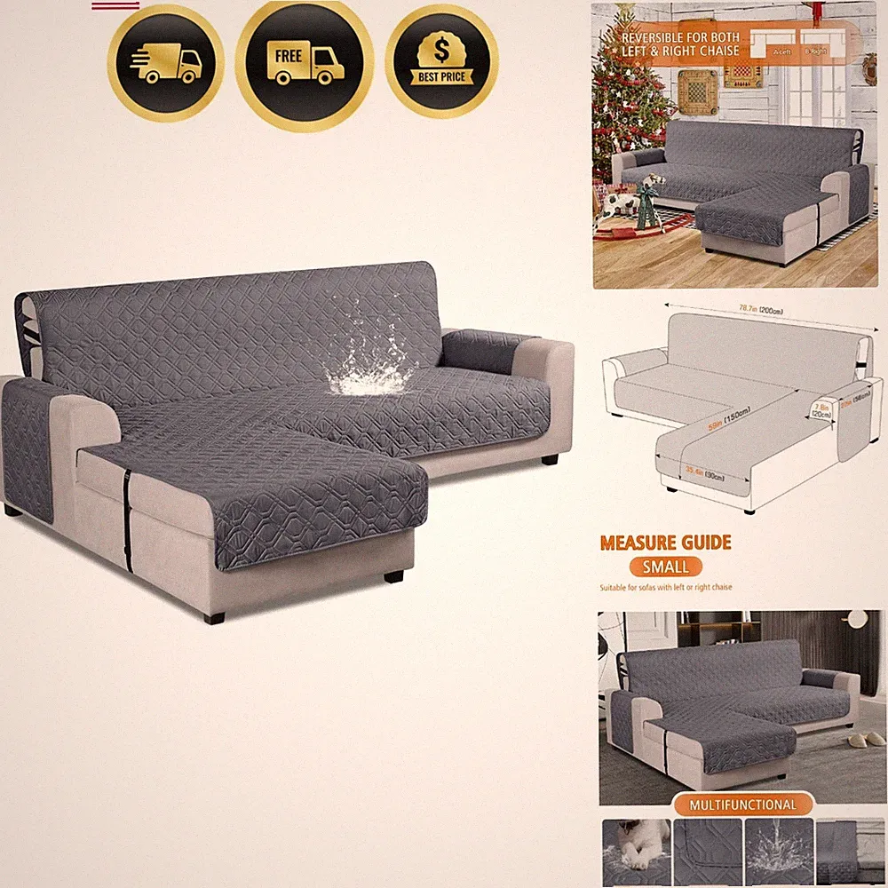 Upgraded Sectional Couch Covers 100% Waterproof L Shaped Sofa Slipcover Rever...