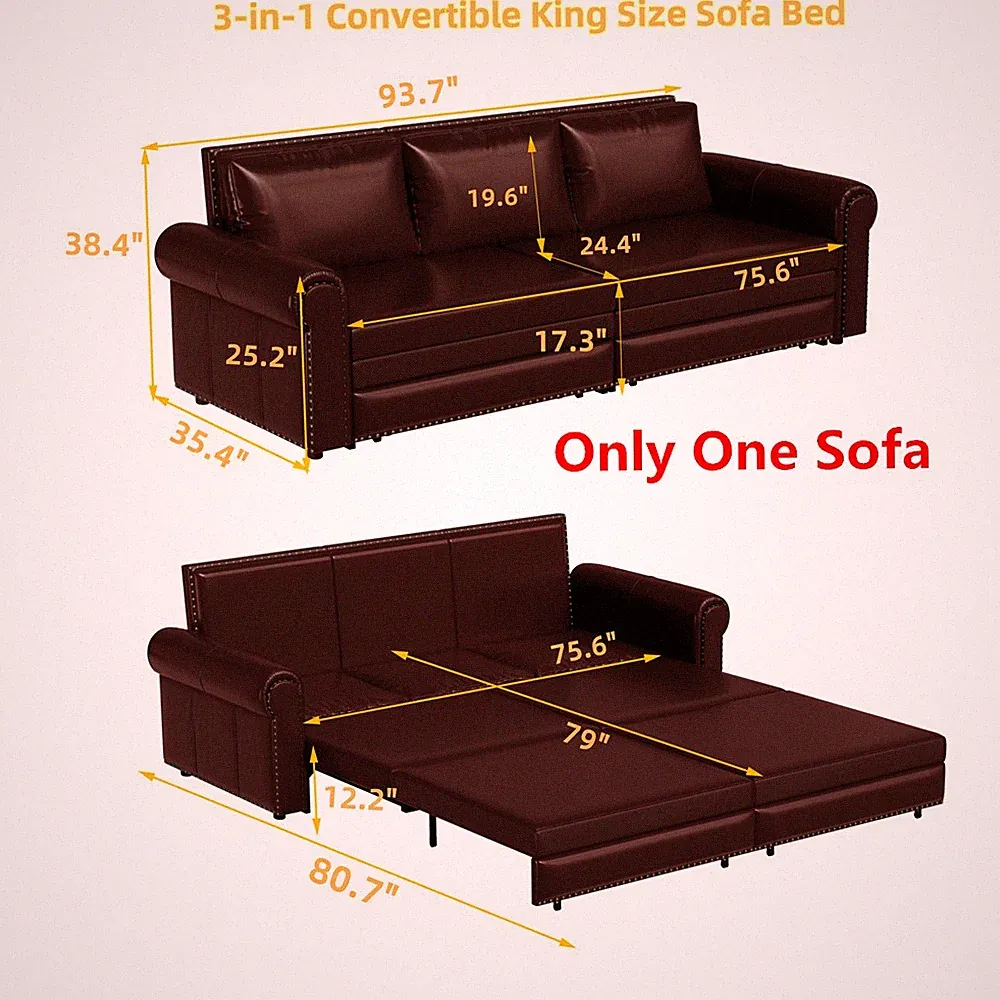 Upholstered Convertible Sleeper Sofa Bed King Size Pull Out Sofa Couch Chaise