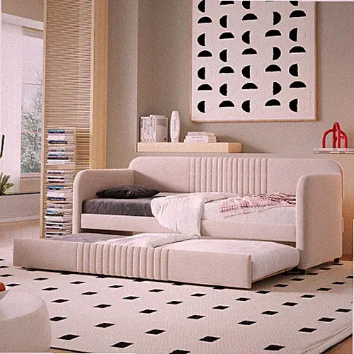 Upholstered Daybed with Trundle Twin Size Day Bed Sofa Bed Home Office Furniture