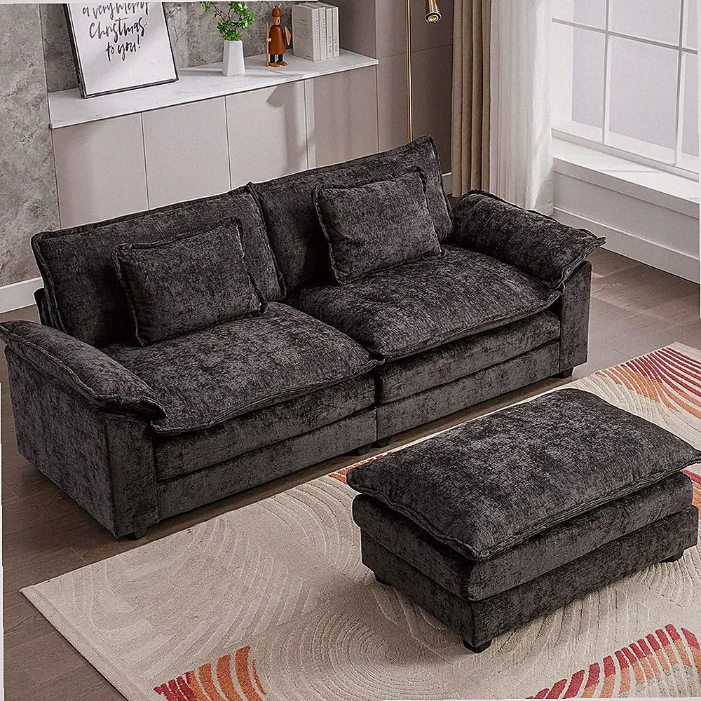 Upholstered Loveseat Sofa Couch Modern Sectional Sofa w/Ottoman for Living Room