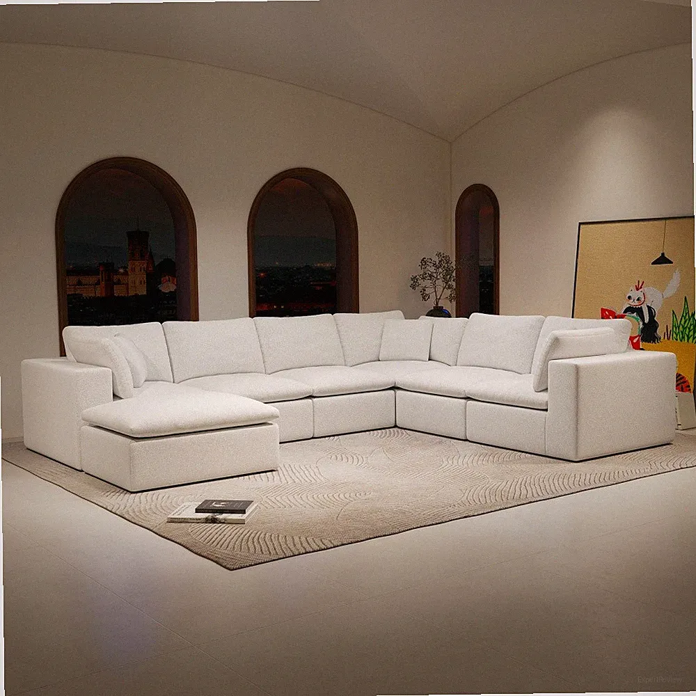 Upholstered Modular 7PC Sectional Sofa w/ Plush Corduroy Fabric, White
