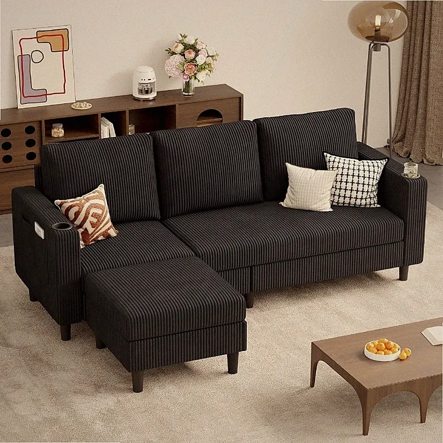 Upholstered Sectional Sofa and Couches 78'' L Shaped 8-seat Sofa for Living Room