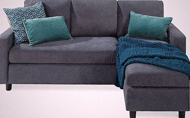 Upholstered Sectional Sofa Chaise Lounge 3-Seat L Shape Reverse Ottoman Blue Gra