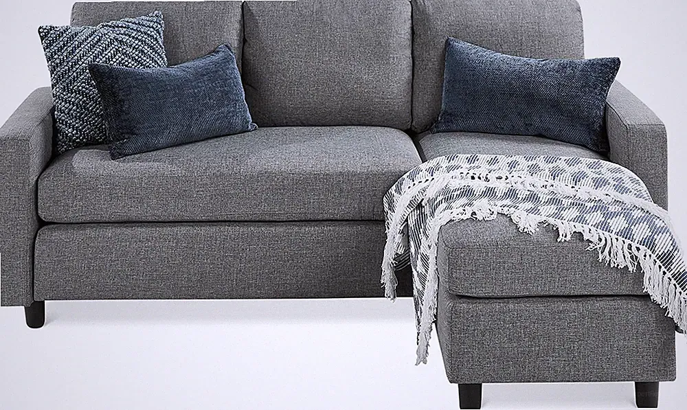 Upholstered Sectional Sofa Chaise Lounge 3-Seat L Shape Reversible Ottoman Grey