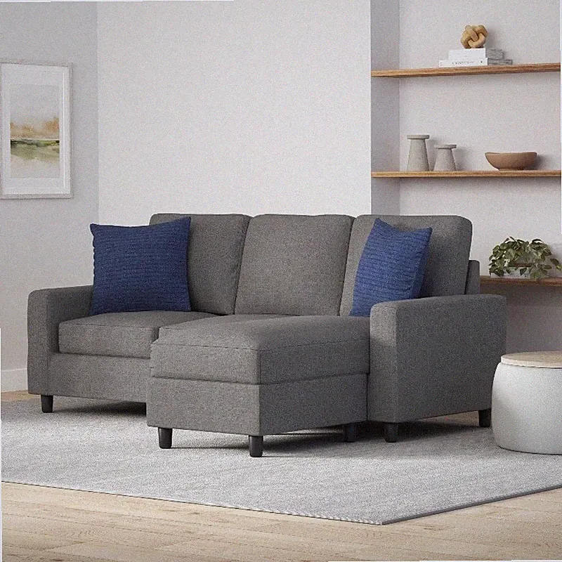 Upholstered Sectional Sofa Compact Spaces W/Chaise Lounge 3-Seat L-Shape Design