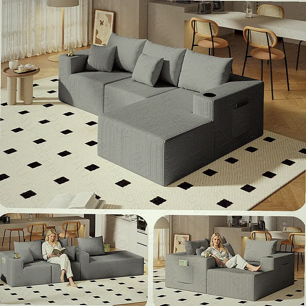 Upholstered Sectional Sofa Couch Set,Modular 107" L Shaped Sofa Bed w/5 Pillows