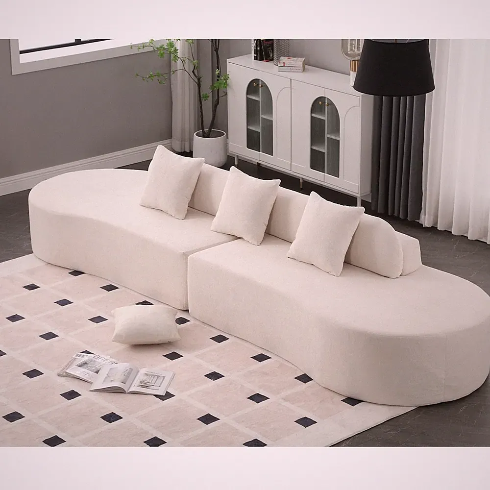 Upholstered Sectional Sofa Curved Combination Sofa Floor Couch Chaise Lounge Set