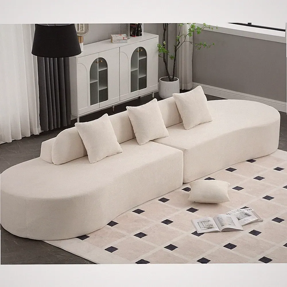 Upholstered Sectional Sofa Curved Sofa Couch Chaise w/ 3 Pillows - No Assembly