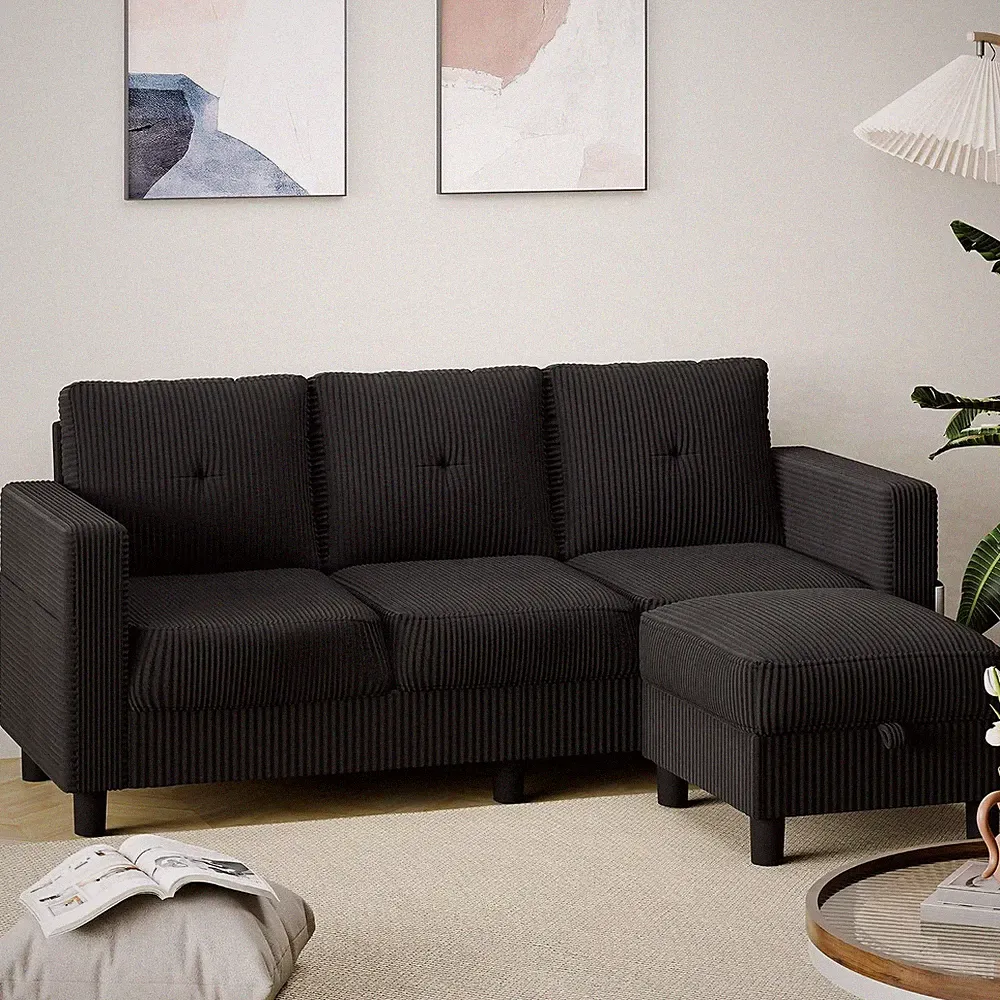 Upholstered Sectional Sofa L-Shaped Couch W/ Storage Ottoman&Reversible Chaise