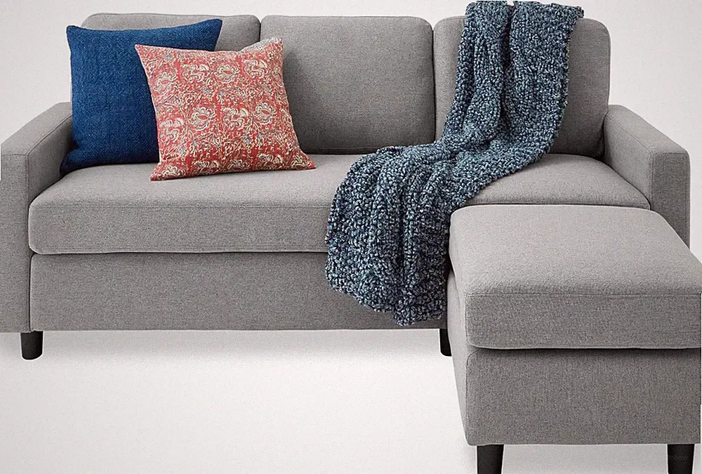 Upholstered Sectional Sofa with Chaise Lounge 3-Seat L Shape Ottoman Light Gray