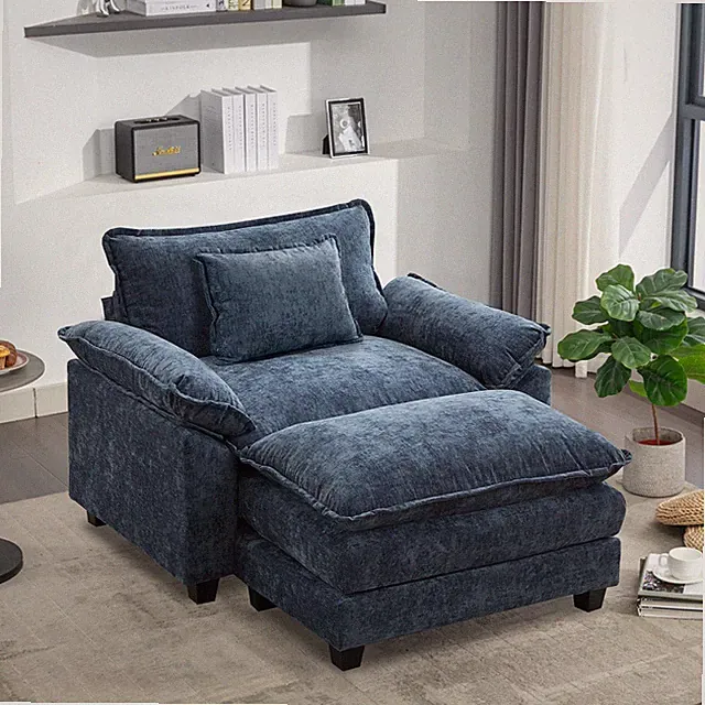 Upholstered Single Sofa Arm Chair Lounge With Ottoman, Pillow for Living Room