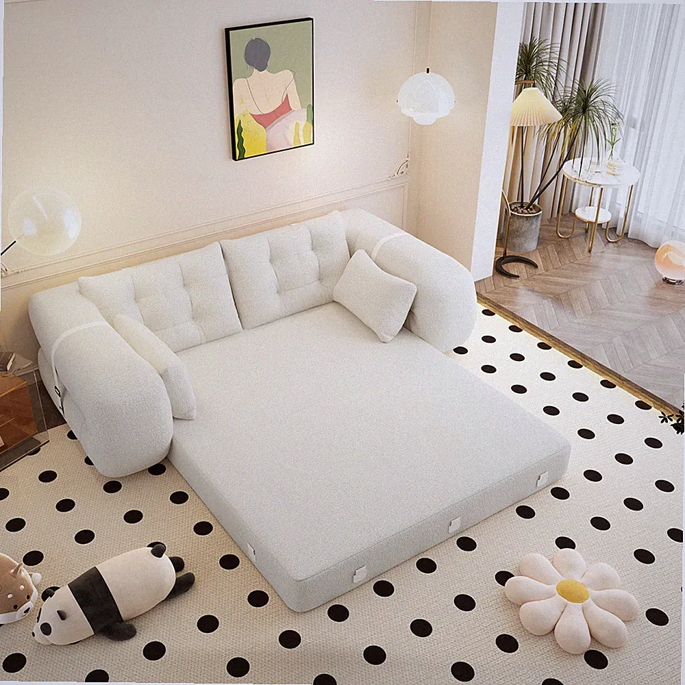 Upholstered Sleeper Sofa w/Pull Out Full Bed Foldable Floor Sofa Couch Daybed