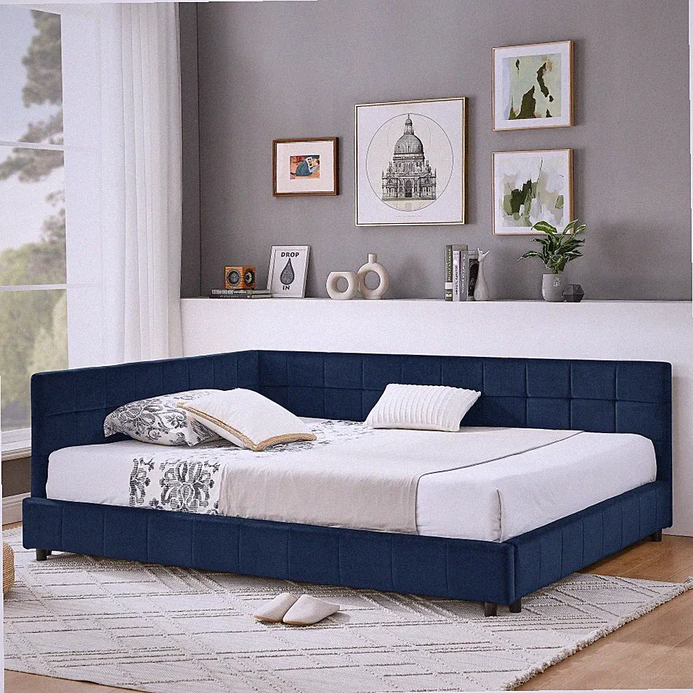 Upholstered Tufted Bed Frame Sofa Bed Frame W Comfortable Backrest and Armrests