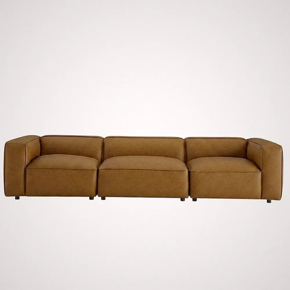 Upholstered Vegan Leather Modular Sectional Sofa with Mid-Century Style, Camel