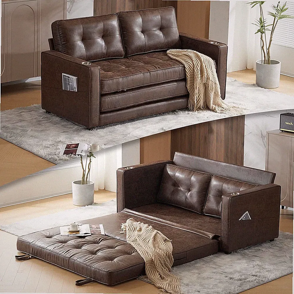 Upholstery Rustic Microfiber Loveseat Sofa Sleeper Pull Out Couch Convertible