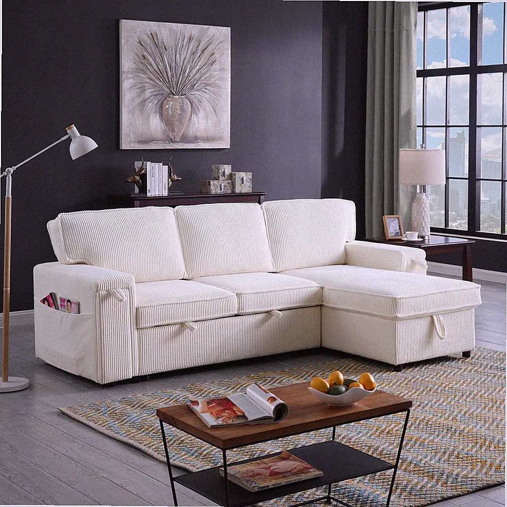 Upholstery Sleeper Sectional Sofa with Storage Space