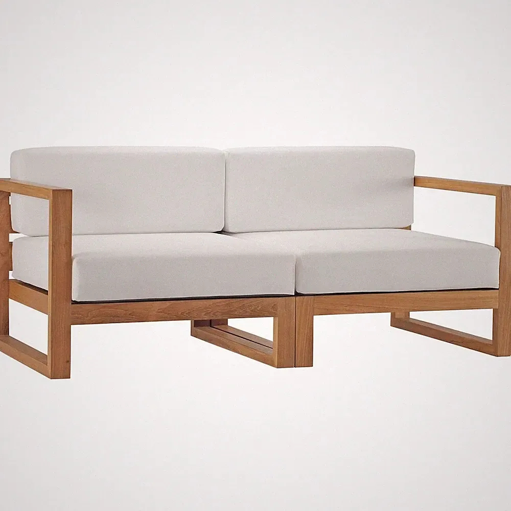 Upland 2-Piece Outdoor Patio Teak Wood Sectional Sofa Loveseat