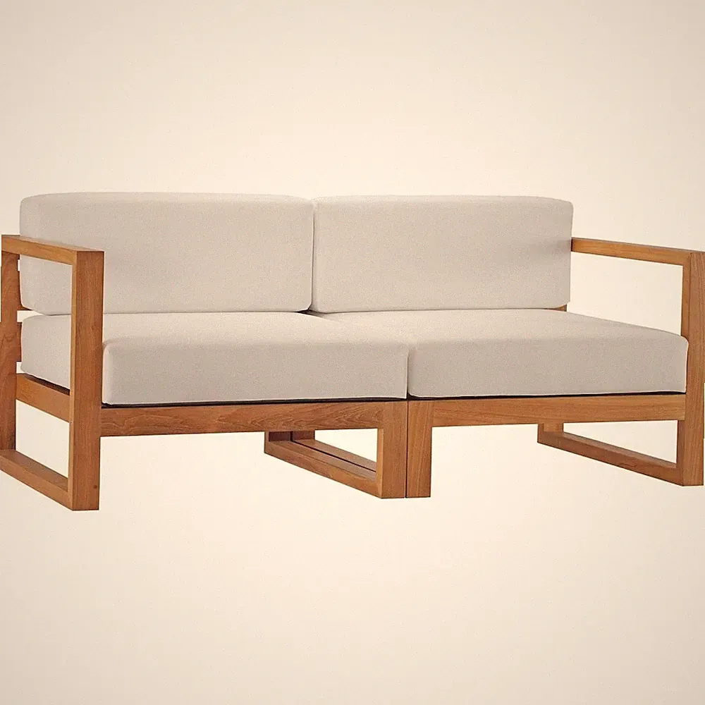 Upland 2-Piece Outdoor Patio Teak Wood Sectional Sofa Loveseat
