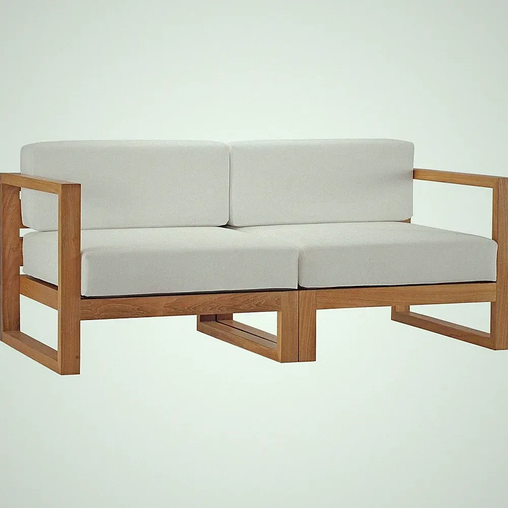 Upland 2-Piece Outdoor Patio Teak Wood Sectional Sofa Loveseat