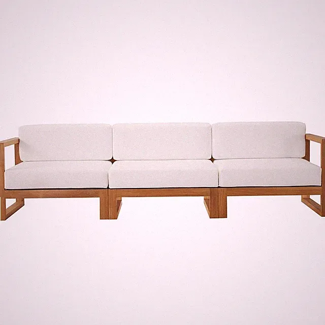 Upland 3-Piece Outdoor Patio Teak Wood Sectional Sofa Set