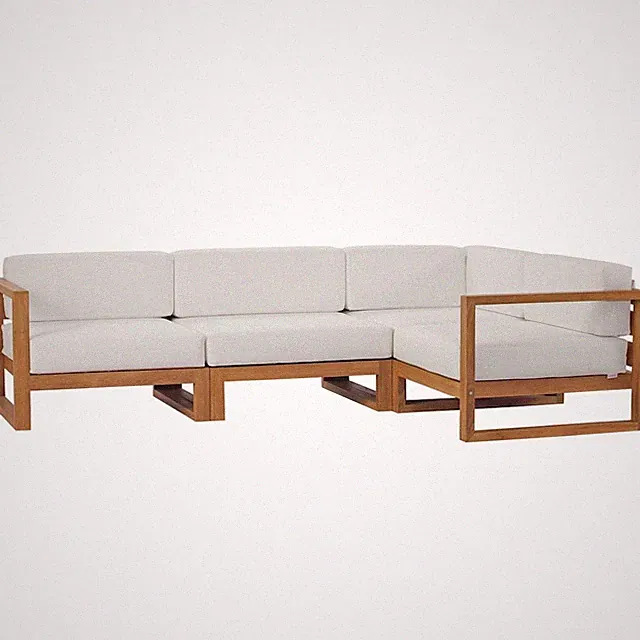 Upland 4-Piece Outdoor Patio Teak Wood Sectional Sofa Set
