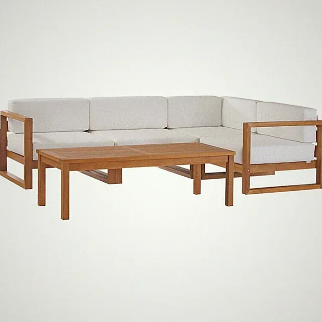 Upland 5-Piece Outdoor Patio Teak Wood Sectional Sofa Set