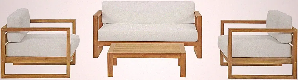 Upland Teak Wood 4-Piece Outdoor Sectional Sofa Set with Cushions - White