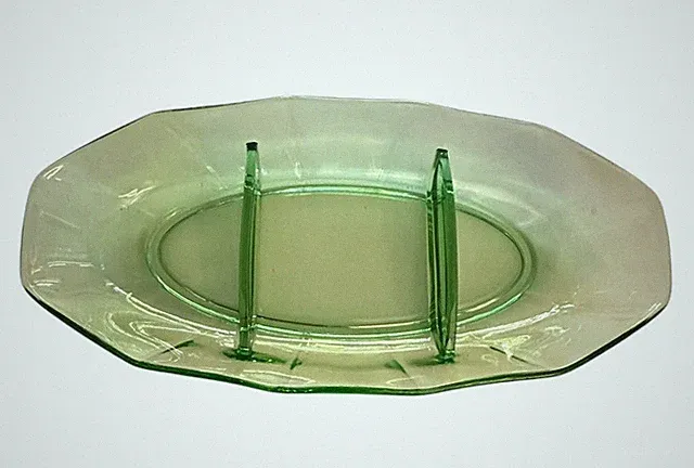 Uranium Glass Serving Dish Tray Vaseline Glass 3 Sections