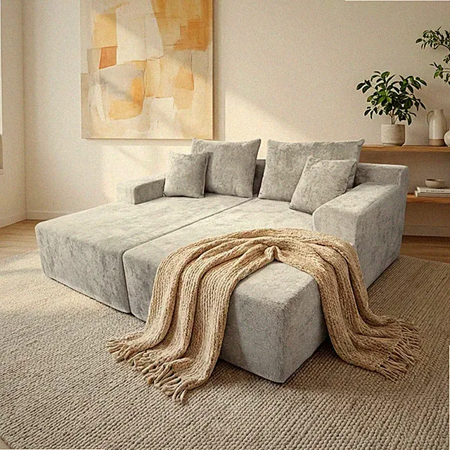 Urban Grey Cozy Oversized Loveseat Chaise Lounge Sofa Bed with 4 Pillows