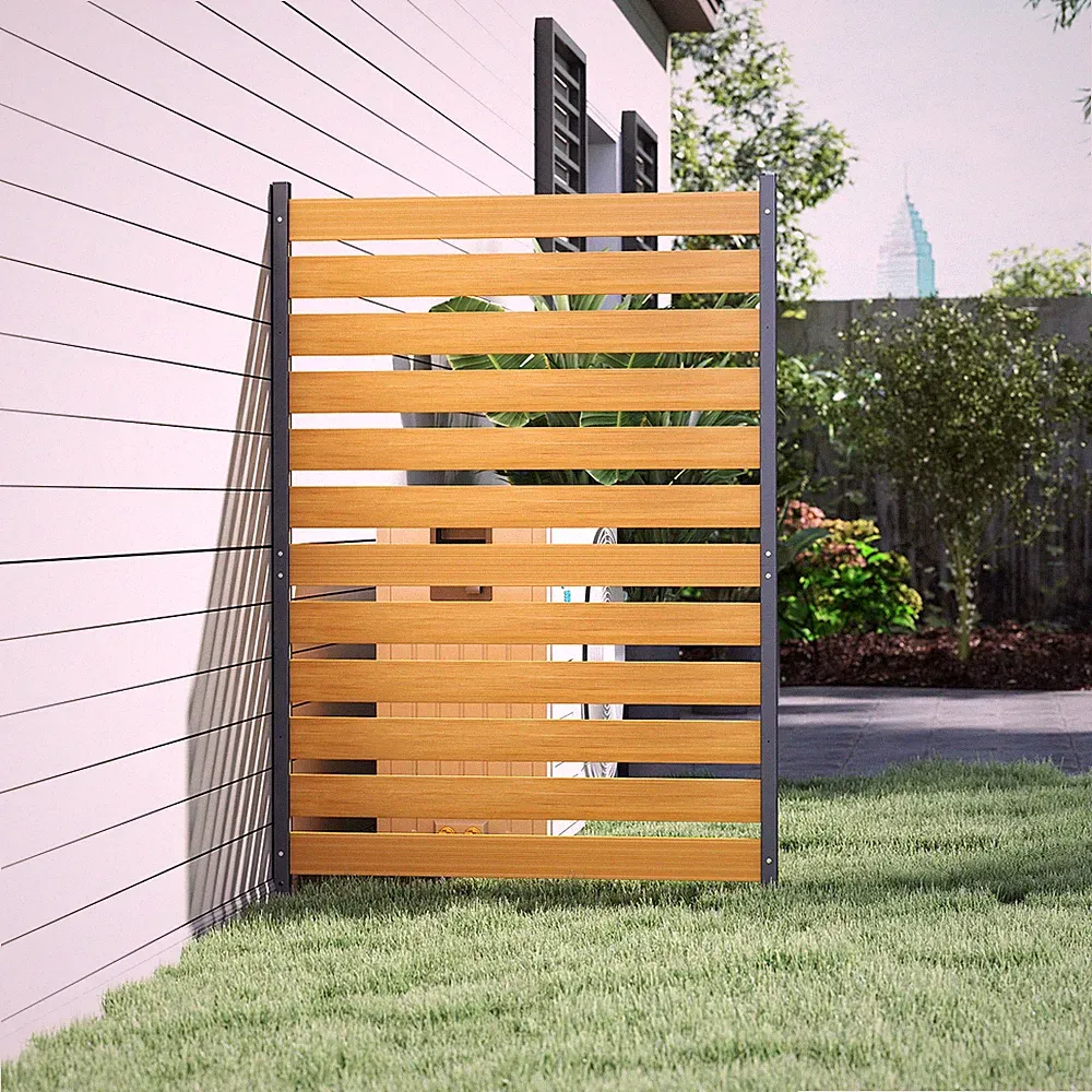 Urgrowa No-Dig Natural Wood Privacy Fence Panel with Metal Frame,Easy Install